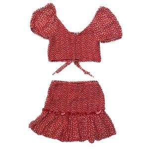 Red Floral Matching Two Piece Set